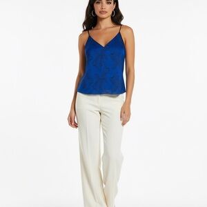 Forte_Forte Blue Jacquard Spaghetti Strap Blouse | Floral | black blue | Size m